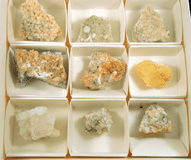 Set of nine minerals from the fault zones of NYC Water Tunnel No. 3 for sale from Queens Tunnel excavation, Queens, Woodside, Queens, New York City, Queens County, New York