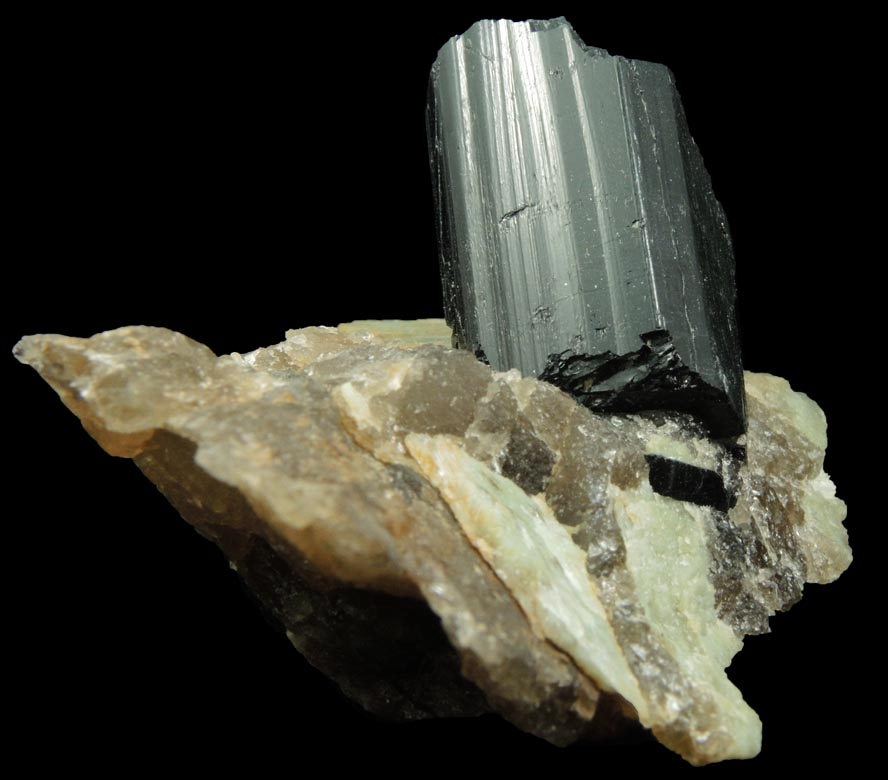 Detail view of mineral Schorl Tourmaline in Quartz-Albite for sale from west shore of Manhattan Island at 102 Street, New York City, New York County, New York