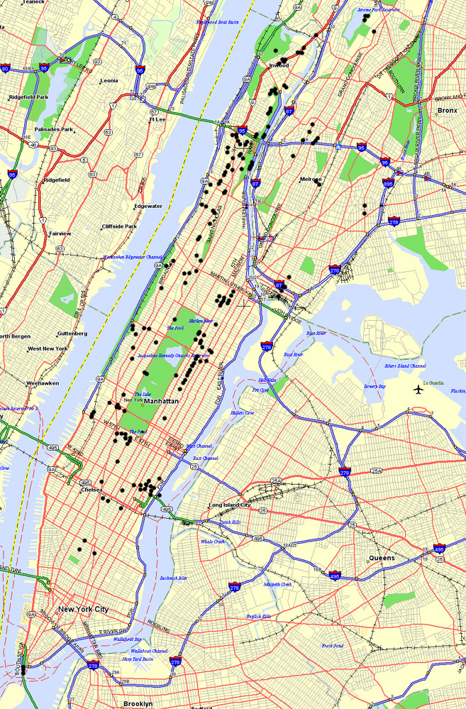 The Minerals of New York City: Map of mineral localities represented in the mineral collection of the NYMC. 