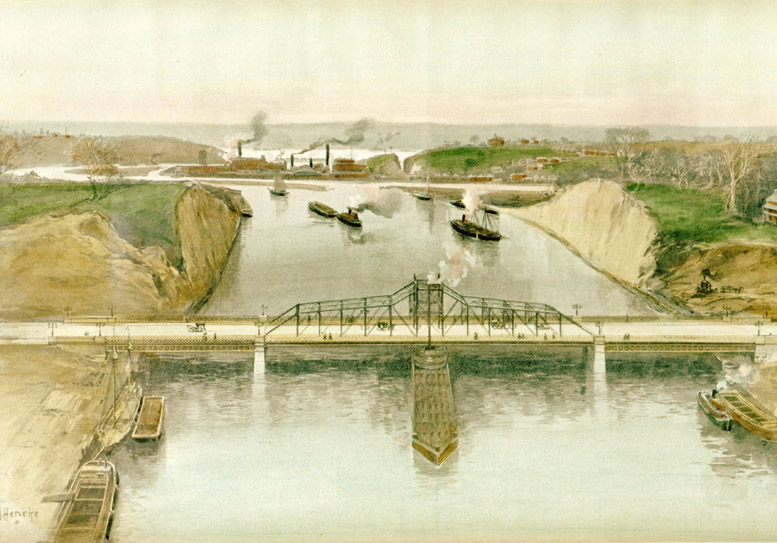The Minerals of New York City: Harper's Weekly Illustration by Al. Hencke from the February 16th, 1895 issue entitled: The New Ship-Canal at Kingsbridge 