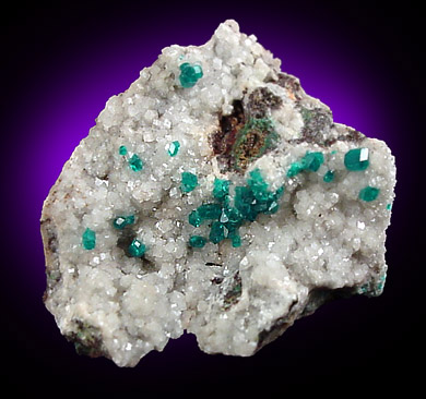 Dioptase on Calcite from Tsumeb Mine, Otavi-Bergland District, Oshikoto, Namibia