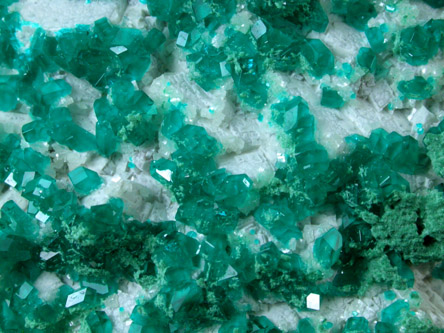 Dioptase with Duftite on Calcite from Tsumeb Mine, Otavi-Bergland District, Oshikoto, Namibia (Type Locality for Duftite)