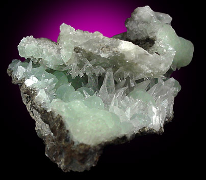 Calcite on Prehnite from New Street Quarry, Paterson, Passaic County, New Jersey