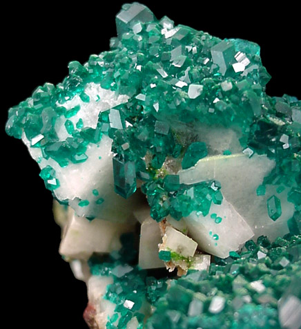 Dioptase on Calcite from Tsumeb Mine, Otavi-Bergland District, Oshikoto, Namibia