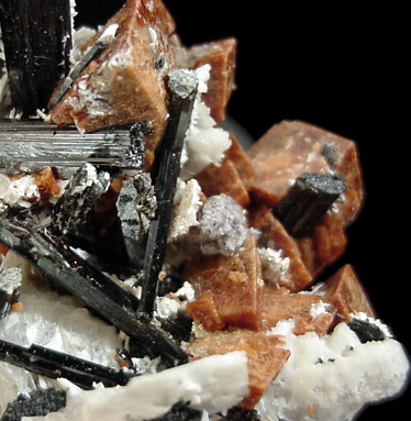 Rhodochrosite, Aegirine, Albite from Poudrette Quarry, Mont St. Hilaire, Québec, Canada