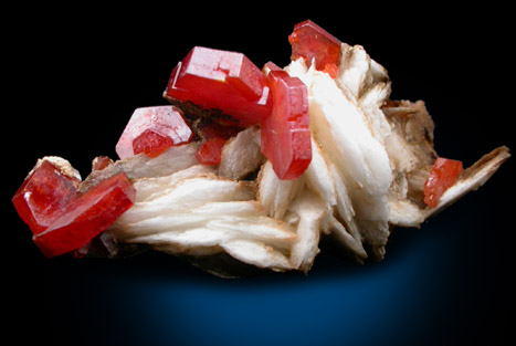 Vanadinite on Barite from Mibladen, Haute Moulouya Basin, Zeida-Aouli-Mibladen belt, Midelt Province, Morocco