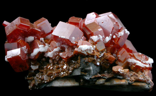 Vanadinite on Barite from Mibladen, Haute Moulouya Basin, Zeida-Aouli-Mibladen belt, Midelt Province, Morocco