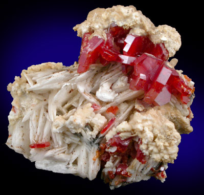 Vanadinite on Barite from Mibladen, Haute Moulouya Basin, Zeida-Aouli-Mibladen belt, Midelt Province, Morocco