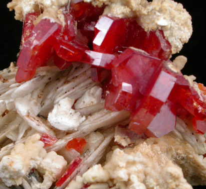 Vanadinite on Barite from Mibladen, Haute Moulouya Basin, Zeida-Aouli-Mibladen belt, Midelt Province, Morocco