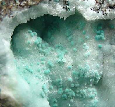 Aurichalcite on Calcite from Omega Mine, Helvetia, Arizona