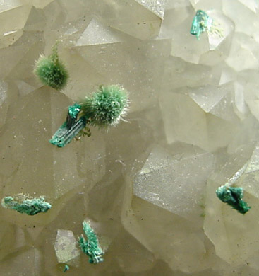 Brochantite on Quartz from Mex-Tex Mine, Hansonburg District, 8.5 km south of Bingham, Socorro County, New Mexico