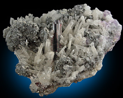 Huebnerite on Quartz from Sweet Home Mine, Alma, Colorado