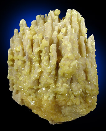 Sulfur on stalactitic Calcite from Miniera Racalmuto, Agrigento, Sicily, Italy