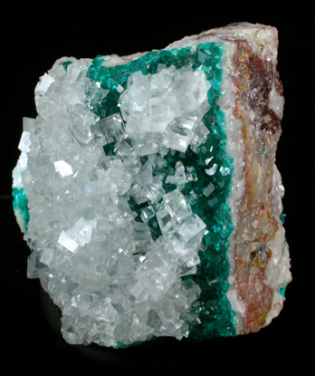 Calcite over Dioptase from Tsumeb Mine, Otavi-Bergland District, Oshikoto, Namibia