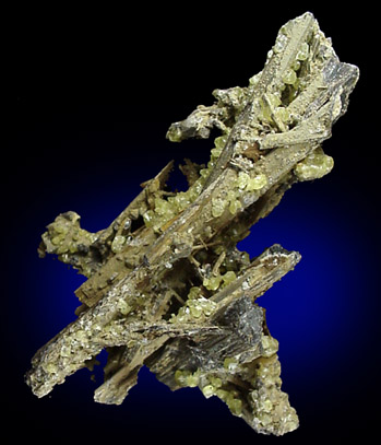 Sulfur on Stibnite from Xikuangshan, 12 km northeast of Lengshuijiang, Hunan Province, China