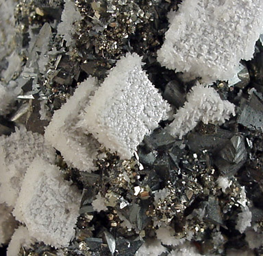 Tetrahedrite, Pyrite, Quartz, Calcite from Casapalca, Junin Province, Peru