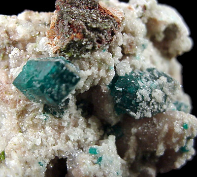 Dioptase on Calcite from Tsumeb Mine, Otavi-Bergland District, Oshikoto, Namibia