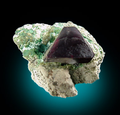 Cuprite on Plancheite from Mashamba West Mine, 13 km west of Kolwezi, Katanga Copperbelt, Lualaba Province, Democratic Republic of the Congo