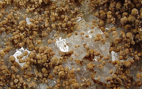 Smithsonite on Fluorite from Milldam Mine, Great Hucklow, Derbyshire, England