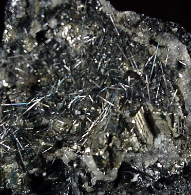 Jamesonite on Pyrite from Santa Rita Mine, Zacatecas, Mexico