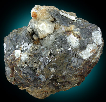 Cerussite on Galena with Pyromorphite from Perkiomen Mine, Montgomery County, Pennsylvania