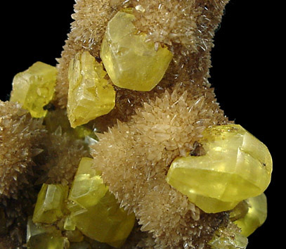 Sulfur on Aragonite from Agrigento District (Girgenti), Sicily, Italy