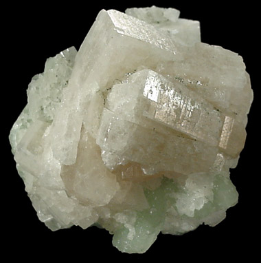 Hydroxyapophyllite-(K) (formerly apophyllite-(KOH)) on Prehnite from Fairfax Quarry, 6.4 km west of Centreville, Fairfax County, Virginia