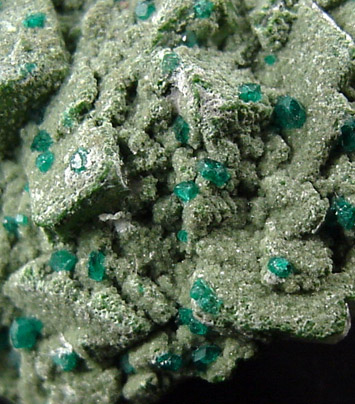 Dioptase on Calcite from Tsumeb Mine, Otavi-Bergland District, Oshikoto, Namibia