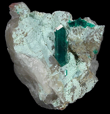 Dioptase on Quartz from Tsumeb Mine, Otavi-Bergland District, Oshikoto, Namibia