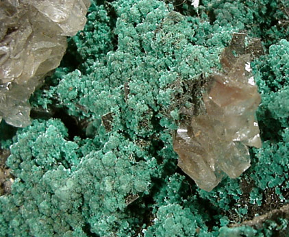 Rosasite on Calcite from Mina Ojuela, Mapimi, Durango, Mexico