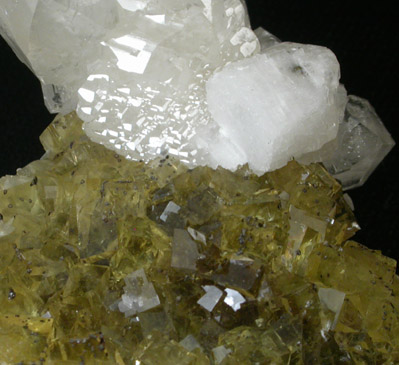 Calcite on Fluorite from Moscona Mine, Villabona District, Asturias, Spain