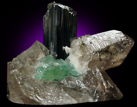 Fluorite, Schorl Tourmaline, Smoky Quartz from Shigar Valley, Skardu District, Baltistan, Gilgit-Baltistan, Pakistan