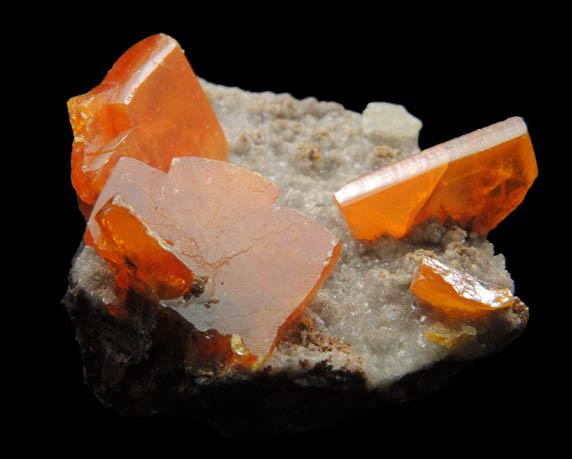 Wulfenite on Calcite from Sierra de Los Lamentos, Chihuahua, Mexico