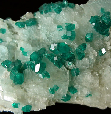 Dioptase on Calcite from Tsumeb Mine, Otavi-Bergland District, Oshikoto, Namibia