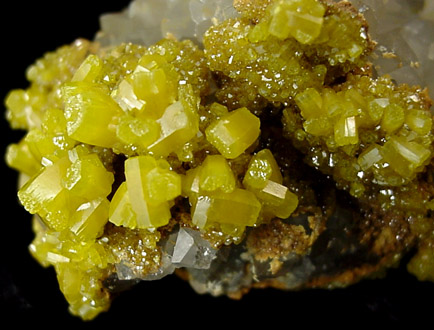 Pyromorphite on Quartz from Mine des Farges, Ussel, Corrze, France