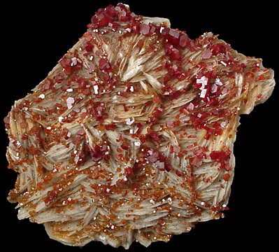 Vanadinite on Barite from Mibladen, Morocco