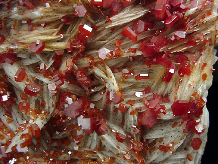 Vanadinite on Barite from Mibladen, Morocco