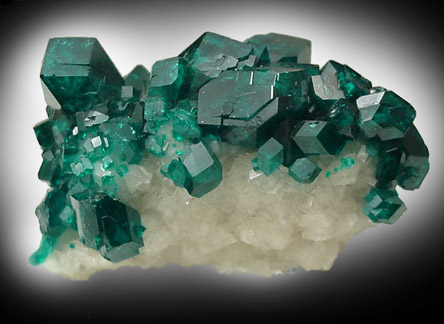 Dioptase on Calcite from Tsumeb Mine, Otavi-Bergland District, Oshikoto, Namibia