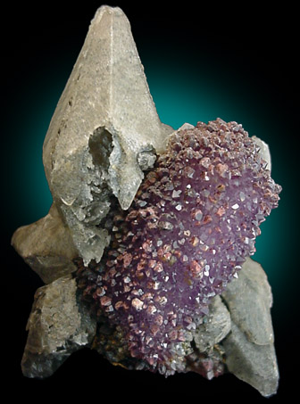 Quartz var. Amethyst with Calcite from 12.8 km west of Balachardra, Malawi, near border with Malawi, Zambia