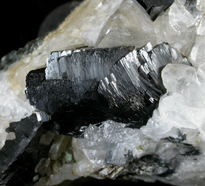 Babingtonite on Calcite from Lane's Quarry, Westfield, Hampden County, Massachusetts