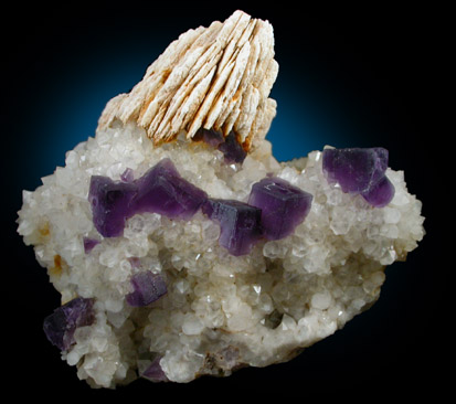 Fluorite on Quartz with Barite from Caravia-Berbes District, Asturias, Spain