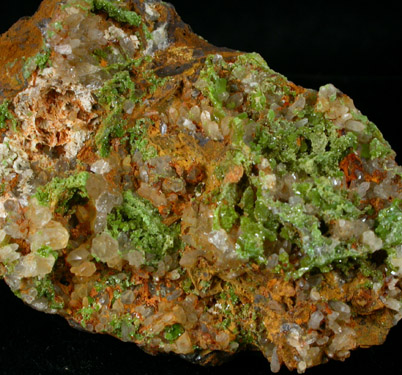 Pyromorphite and Quartz from Wheatley Mine, Phoenixville, Chester County, Pennsylvania