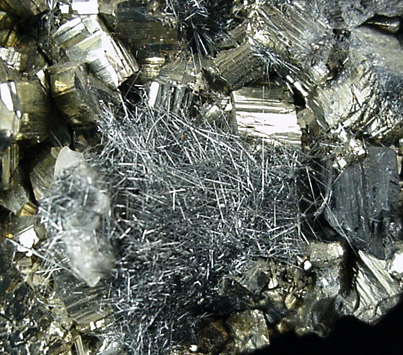 Boulangerite on Pyrite from Mine Noche Buena, near Mazapil, Zacatecas, Mexico