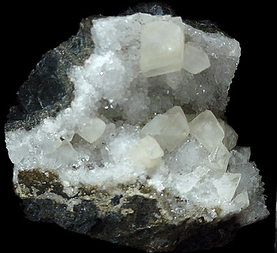 Calcite on Quartz from Upper New Street Quarry, Paterson, Passaic County, New Jersey