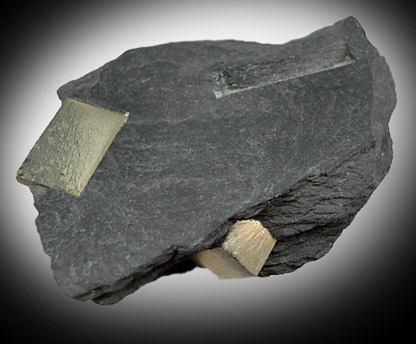 Pyrite in slate from road cut in Woodsville, west of Bath, Grafton County, New Hampshire