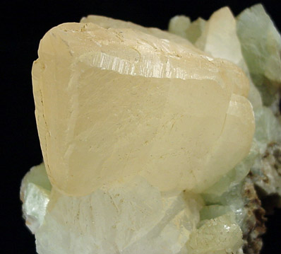 Calcite on Prehnite from Roncari Quarry, East Granby, Hartford County, Connecticut