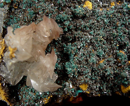 Rosasite, Hemimorphite, Calcite from (Mapimi?), Durango, Mexico