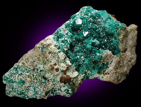 Dioptase on Calcite from Tsumeb Mine, Otavi-Bergland District, Oshikoto, Namibia