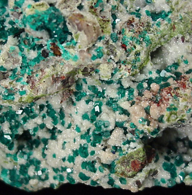 Dioptase on Calcite from Tsumeb Mine, Otavi-Bergland District, Oshikoto, Namibia