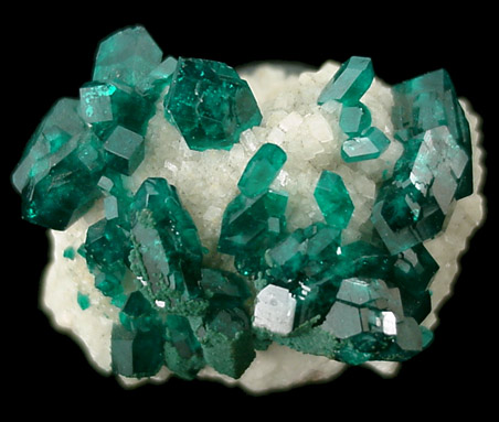 Dioptase on Calcite from Tsumeb Mine, Otavi-Bergland District, Oshikoto, Namibia